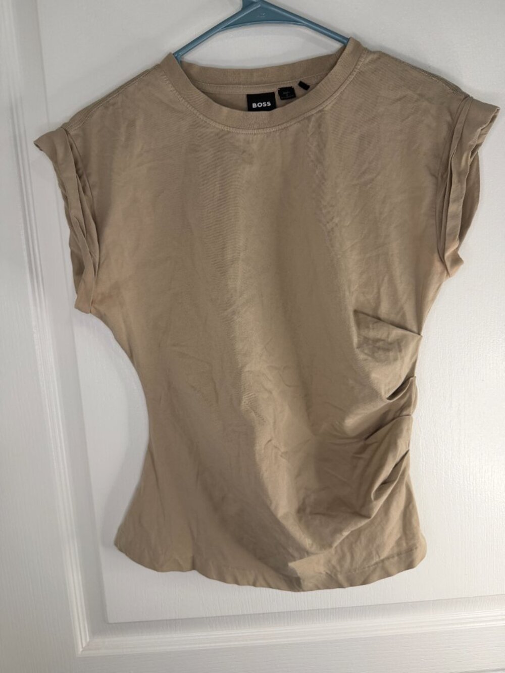 BOSS Hugo Boss/ RTR Epka Ruched Cotton Top – Light Beige/Pumice – S- MSRP $139 - Picture 6 of 16